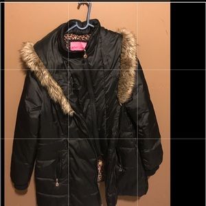Women's Black Plus Size Faux-fur-trim Corset Coat